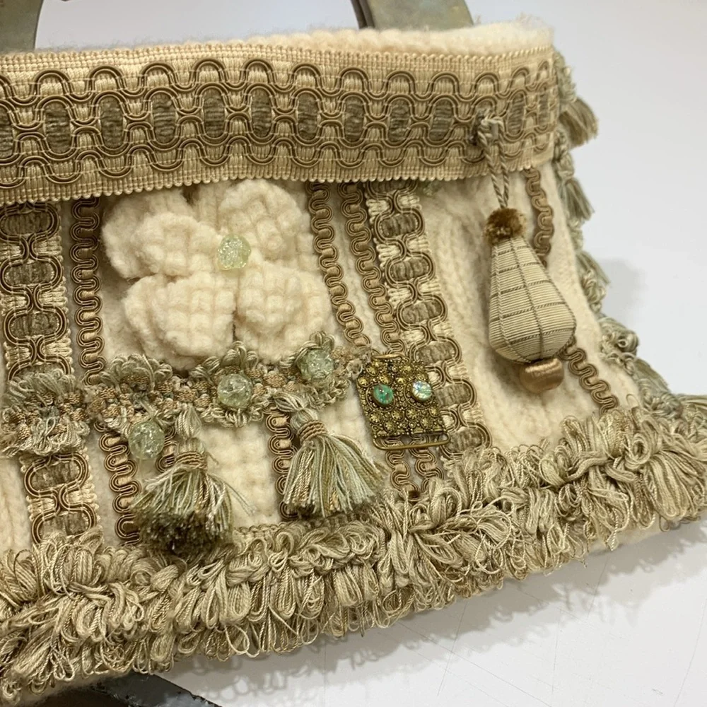 Bohemian Tassel & Embellished Gold & Cream Handbag Purse - Picture 2 of 10